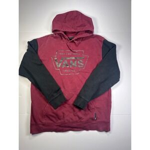 Vans Hoodie Mens L Maroon Black Off The Wall Graphic Colorblock Pullover
